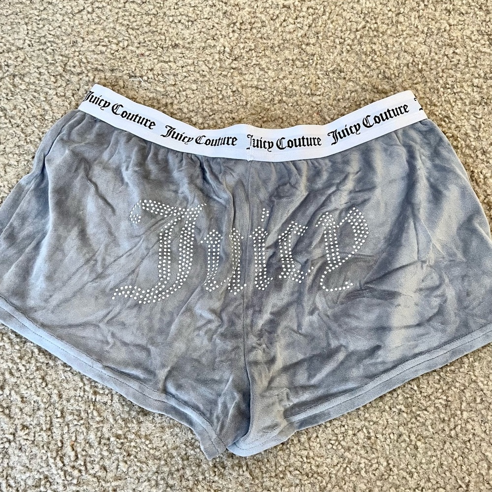 Juicy Couture Velour Shorts Gray Rhinestone Logo Y2k Loungewear View 5